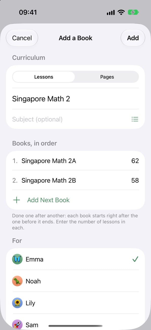 A curriculum made of two books, Singapore Math 2A and 2B, done in order
